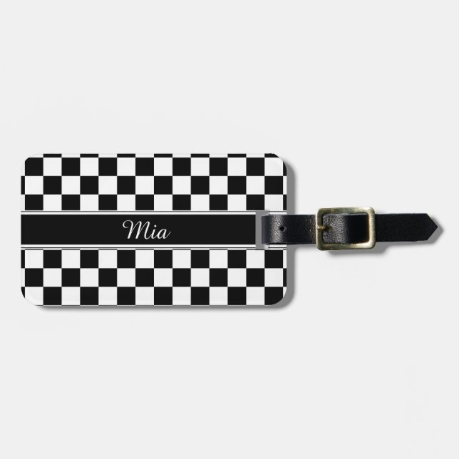 Etiqueta De Bagagem Checkerboard preto e branco ID148 (Frente Horizontal)