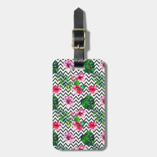 Etiqueta De Bagagem Chevron Geométrico Verão Tropical Floral