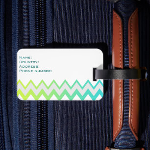 Etiqueta De Bagagem Chevron: modelo verde de chá aqua ombre elegante