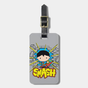 Etiqueta De Bagagem Chibi Super-Homem Esmagando Pela Parede De Brick