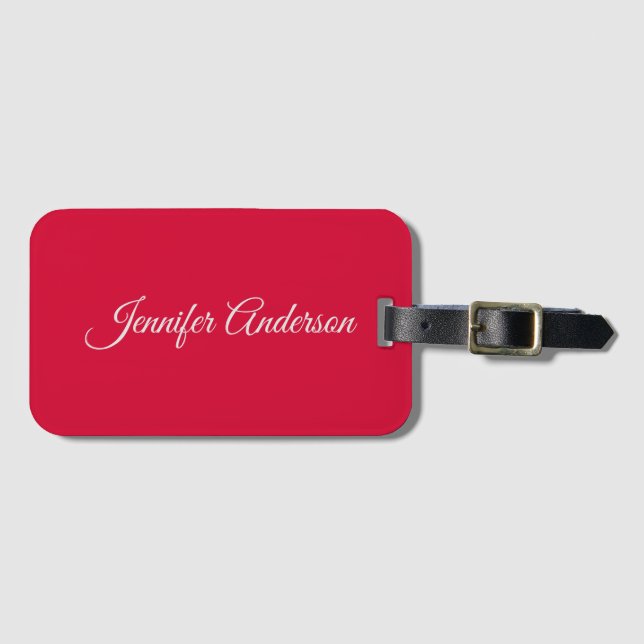 Etiqueta De Bagagem Chic Calliographic Elegante Cherry Red Personaliza (Frente Horizontal)