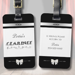 Etiqueta De Bagagem Chic Clarinetista Preto e Branco Identificador de