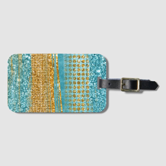 Etiqueta De Bagagem Chic Elegante de Turquesa Dourada (Frente Horizontal)