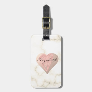 Etiqueta De Bagagem Chic Girly Hearts, Marble - Personalizado