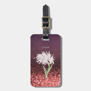 Etiqueta De Bagagem Chic Glitter Bokeh Ombre, Flor