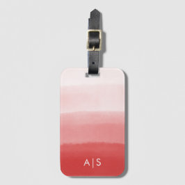 Etiqueta De Bagagem Chic Monogramed Watercolor Coral Red Ombre