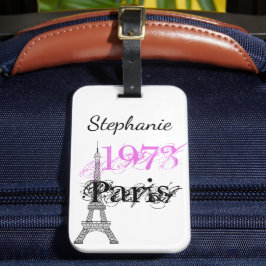 Etiqueta De Bagagem Chic Paris Eiffel Tower Pink Black 50th Birthday
