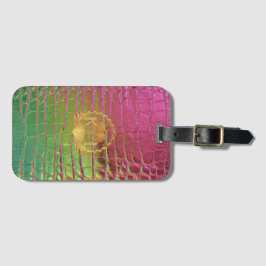 Etiqueta De Bagagem Chic Rosa Verde Croc Monograma Crista Dourada
