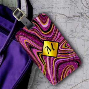 Etiqueta De Bagagem Chic Sparkle Glitter marble art pink gold monogram