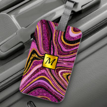 Chic Sparkle Glitter marble art pink gold monogram