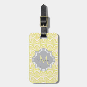 Etiqueta De Bagagem Chic Yellow Art Deco Scallops Cinza Nome do Monogr