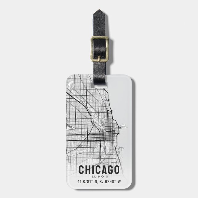 Etiqueta De Bagagem Chicago, Illinois City Map Topografia (Frente Vertical)