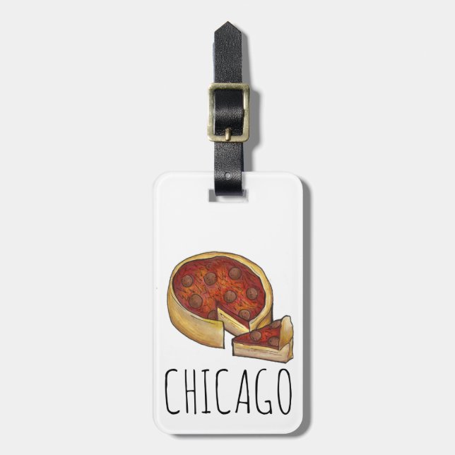 Etiqueta De Bagagem Chicago Illinois Deep Dish Pepperoni Pizza Pie (Frente Vertical)