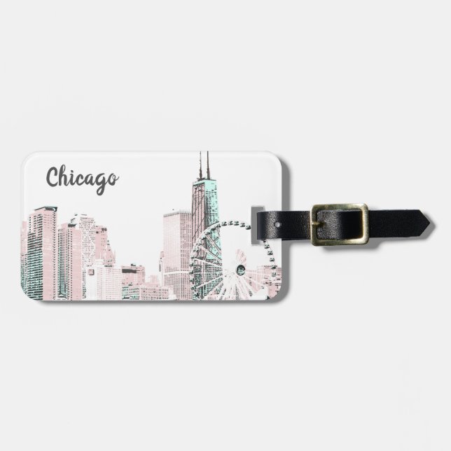 Etiqueta De Bagagem Chicago Skyline (Frente Horizontal)