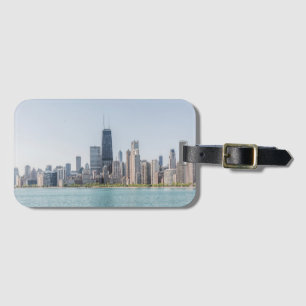 Etiqueta De Bagagem Chicago Skyline Com O Lago Michigan
