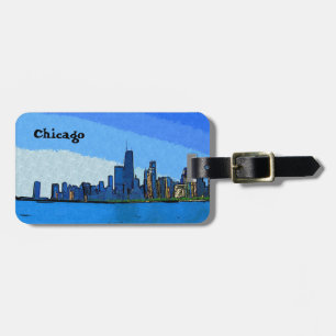 Etiqueta De Bagagem Chicago Skyline em Collage Paint