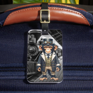 Etiqueta De Bagagem Chimpanzé Viajante Mundial Steampunk Vitoriano
