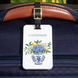 Etiqueta De Bagagem Chinoiserie azul e branca com Hydrangeas