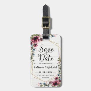 Etiqueta De Bagagem Chique Rústico Save The Date Floral Borgonha