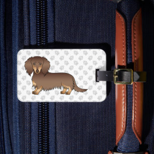 Etiqueta De Bagagem Chocolate e Tan Long Hair Dachshund