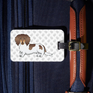 Etiqueta De Bagagem Chocolate & Tan Piebald Longa Dachshund & Paws