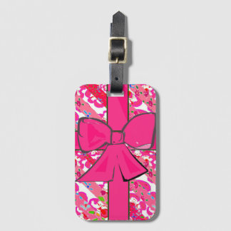 Etiqueta De Bagagem Christmas luggage tag in pink pattern and pink bow