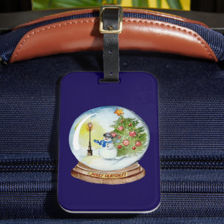 Etiqueta De Bagagem Christmas Snow Globe with Snowman & Tree