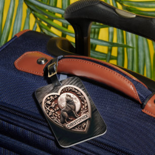 Etiqueta De Bagagem Christopher Wolf Howling Na Lua De Coração