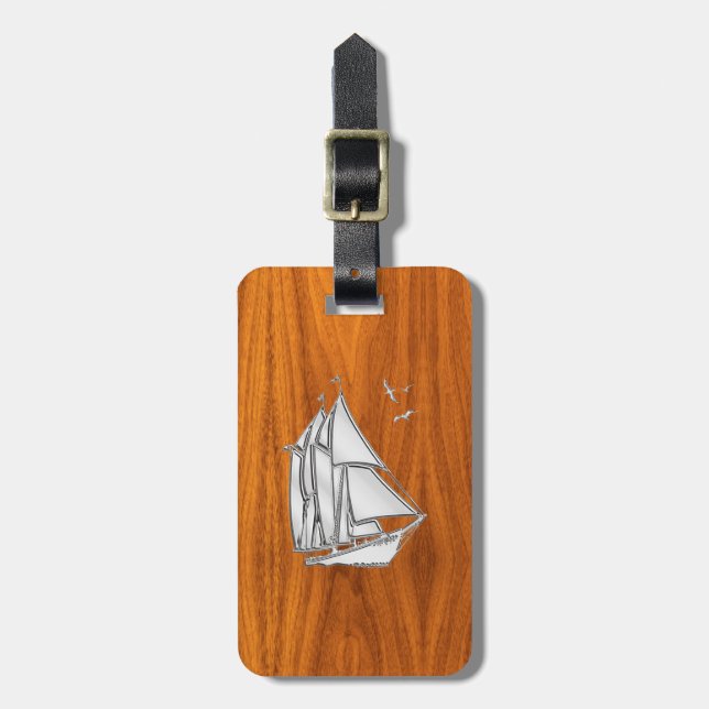Etiqueta De Bagagem Chrome Silver como veleiro em Teak Veneza (Frente Vertical)