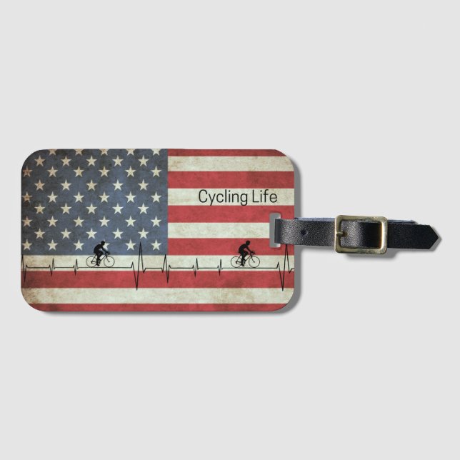 Etiqueta De Bagagem Ciclismo, Estrelas e Stripes (Frente Horizontal)