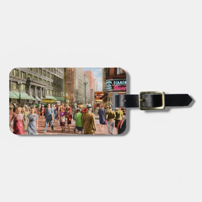 Etiqueta De Bagagem Cidade - Chicago - Multidões de Compras 1940 (Frente Horizontal)