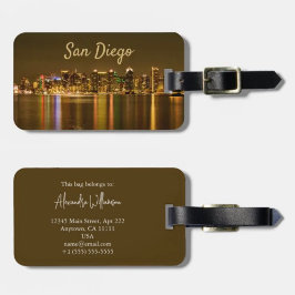 Etiqueta De Bagagem Cidade Skyline Night California San Diego