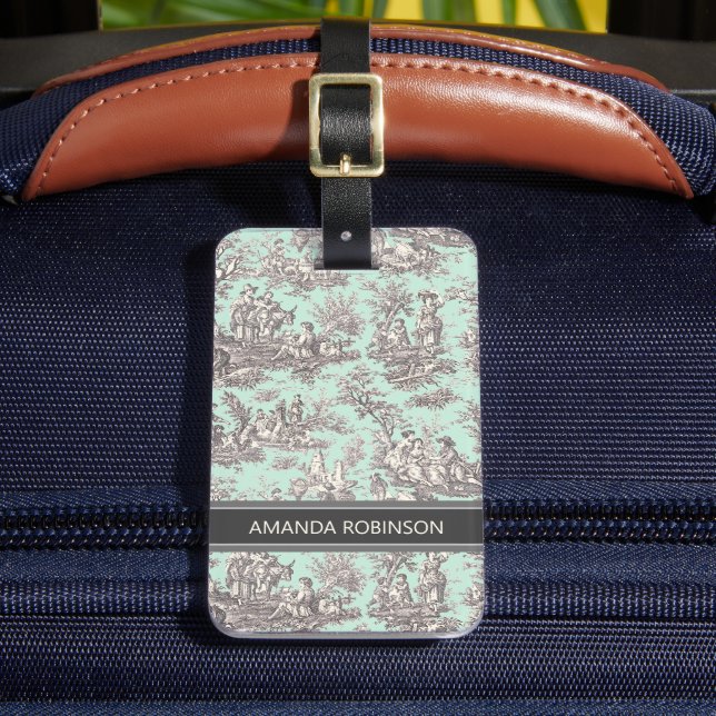 Etiqueta De Bagagem Cinza de hortelã-da-índia Elegante (Frente Insitu 2)