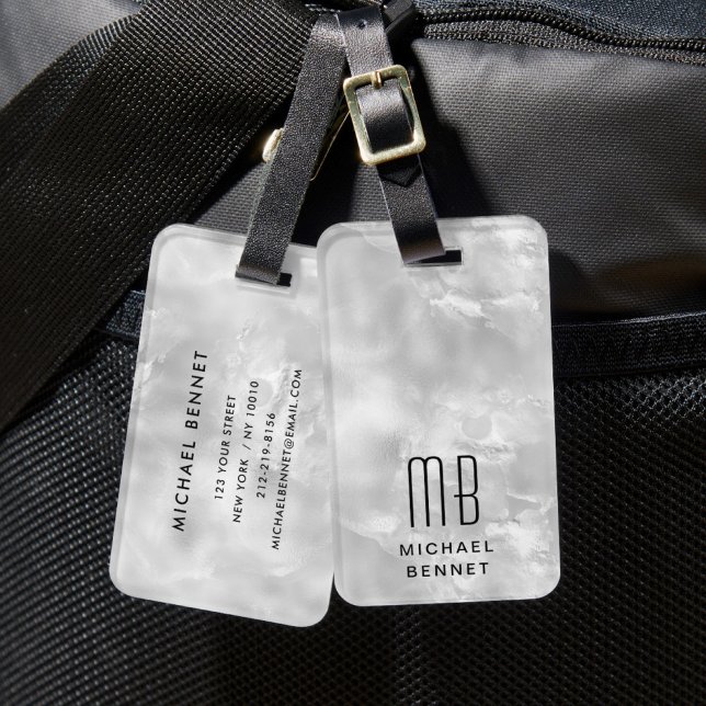 Etiqueta De Bagagem Cinza de Monograma Elegante (Elegant Monogram Gray Luggage Tag)