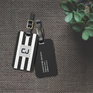 Etiqueta De Bagagem Cinza Elegante White Stripes Monograma