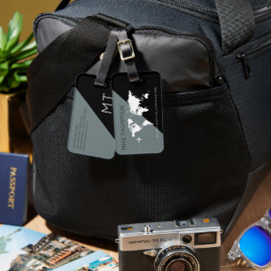 Etiqueta De Bagagem Cinza Geométrica Moderna Elegante Preta