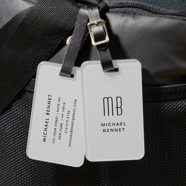 Etiqueta De Bagagem Cinza Moderno Monogramado  (Modern Gray Monogrammed Luggage Tag)