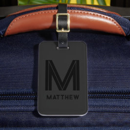 Etiqueta De Bagagem Cinza Negra Moderna Adicionar Monograma Personaliz