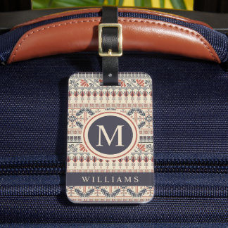 Etiqueta De Bagagem Cinza Rosa Rosa Beige Personalizada Padrão Aztec P