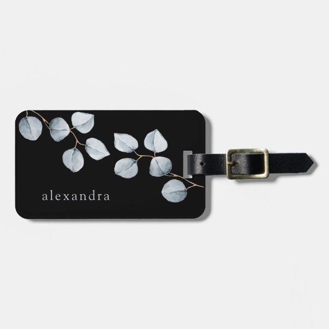 Etiqueta De Bagagem Cinzas azuis macias da simplicidade | do eucalipto (Frente Horizontal)