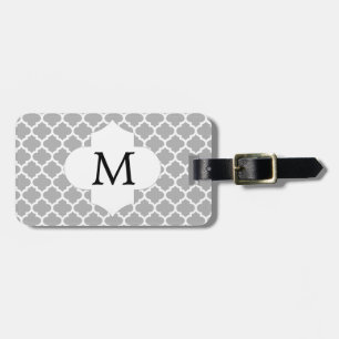 Etiqueta De Bagagem Cinzas e branco personalizados de Quatrefoil do