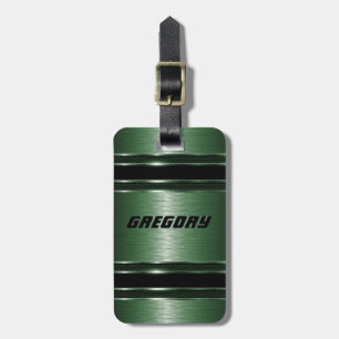 Etiqueta De Bagagem Cinzas Metálicas Modernas Verde Masculinas