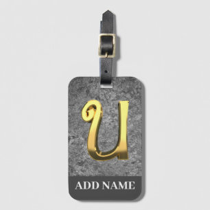 Etiqueta De Bagagem Cinzas Personalizadas e Monograma Dourado - Letra 