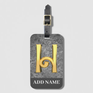 Etiqueta De Bagagem Cinzas personalizadas e Monograma Dourado - Letra