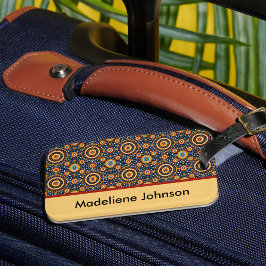 Etiqueta De Bagagem Círculos Tribais Azuis Dourados Coloridos Vermelho