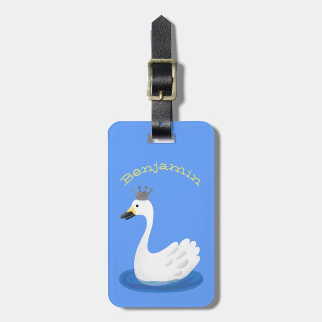 Etiqueta De Bagagem Cisne branco bonito com desenho animado (Frente Vertical)