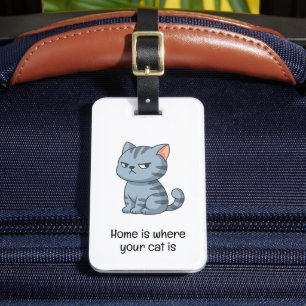 Etiqueta De Bagagem Citação de Gato Mal-humorado Cinza Tabby