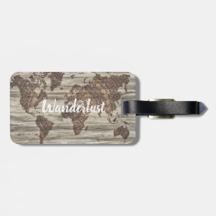 Etiqueta De Bagagem Citação do mapa mundial de wanderlust tag+de+bag