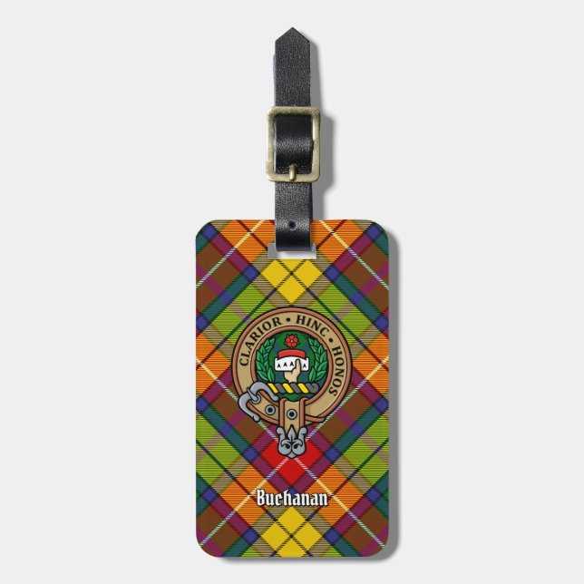 Etiqueta De Bagagem Clan Buchanan Crest sobre Tartan (Frente Vertical)