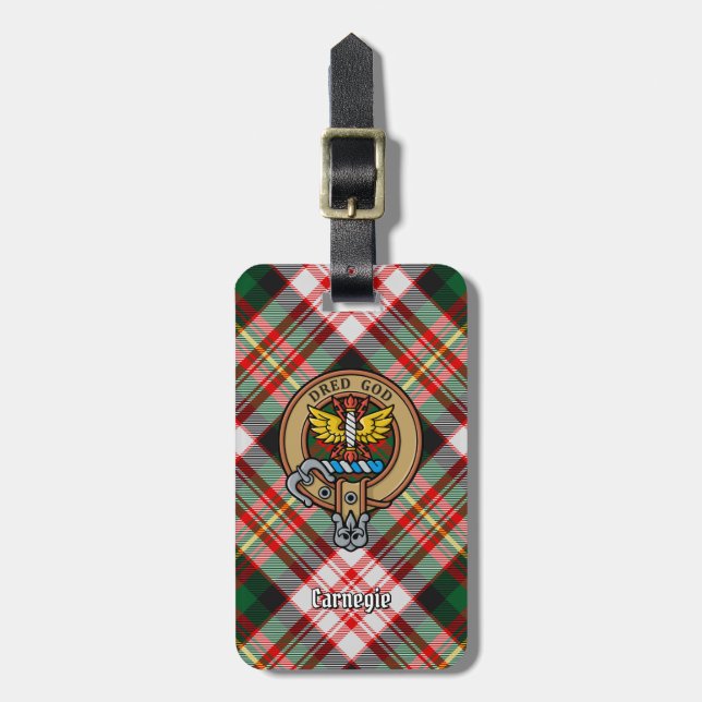 Etiqueta De Bagagem Clan Carnegie Crest sobre o Vestido Tartan (Frente Vertical)